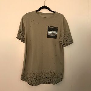 Good Vibes Distressed Long Short Sleeve Shirt